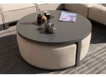 Maze  Outdoor Fabric Round Coffee Table with 3 Footstools - Oatmeal