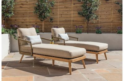 Maze - Bali Rope Weave Double Sunlounger Set - Beige Cushions