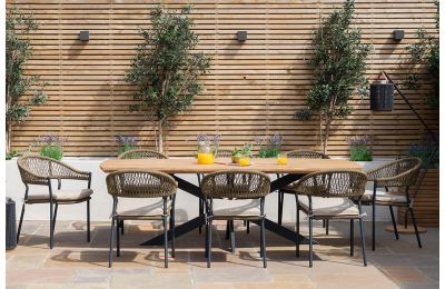 Maze - Bali Rope Weave 8 Seat Oval Dining Set - Oatmeal 