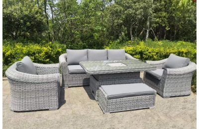 New Cambridge Deluxe 3 Seat Garden Sofa Dining Set With Ice Bucket Rising Table