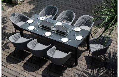 Maze Ambition Outdoor Fabric 8 Seat Rectangular Fire Pit Dining Set - Flanelle 