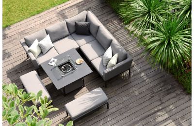 Maze Pulse Square Corner Dining sofa Set With Fire Pit Table in Flanelle 