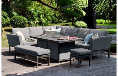 Maze Pulse Outdoor Fabric  Rectangular Corner Sofa Dining Set With Fire Pit - Flanelle Colour