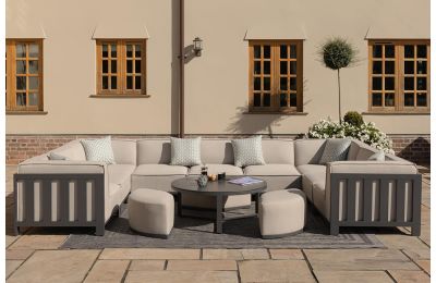  Maze - Outdoor Fabric Ibiza U-Shape Sofa with Round Coffee Table in Oatmeal  Color