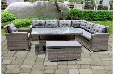 Niagara Deluxe XL Garden Corner Sofa Dining Set With Ice Bucket Rising Table and Armchair 
