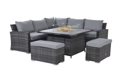 Maze Rattan Deluxe Kingston Corner Sofa Dining Set with Firepit Table