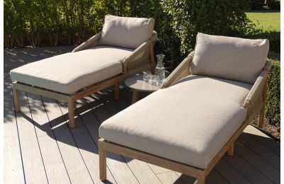 Maze - Martinique Double Sun Lounger Set With Side Table  - Beige Cushions