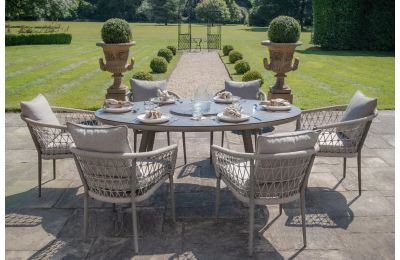 Maze - Rope Weave Monaco 6 Seat Oval Dining Set with Lazy Susan - Cool Linen