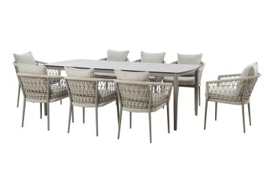 Maze - Monaco Rope Weave 8 Seat Rectangular Dining Set - Cool Linen