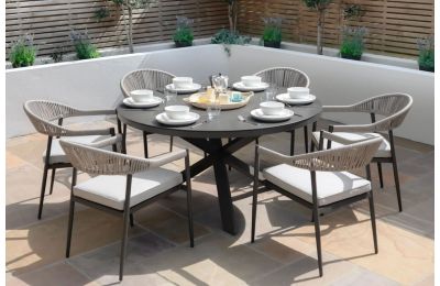 Maze - Roma Rope Weave 6 Seat Round Dining Set - Clay Stone Grey