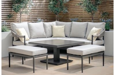 Maze - Roma Rope Weave Corner Dining Set with Rising Table  and 2 Benches  - Clay Stone Grey