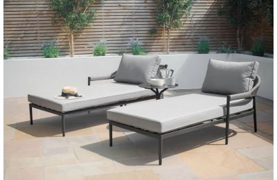 Maze Roma Rope Weave Sun Lounger Set  With Side Table