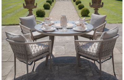 Maze - Monaco Rope Weave 4 Seat Round Dining Set - Cool Linen