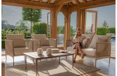Maze - Rope Weave Havana 2 Seat Sofa Set with Rectangular Coffee Table - Cream Linen