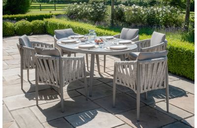 Maze - Rope Weave Milan 6 Seat Oval Dining Set with Lazy Susan - Cool Linen