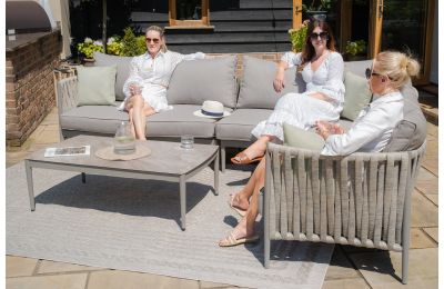 Maze - Rope Weave Milan Large Corner Sofa Set with Rectangular Coffee Table - Cool Linen