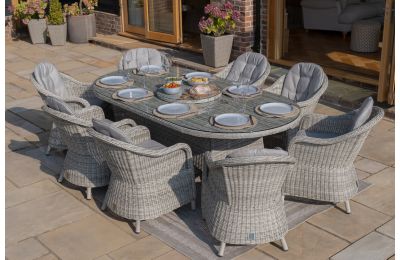Maze - Oxford 8 Seat Oval Dining Set with Heritage Chairs and Woven Lazy Susan