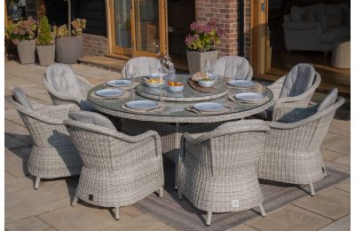 Maze - Oxford 8 Seat Round Dining Set with Heritage Chairs and Woven Lazy Susan