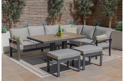 Maze - Vancouver Large Aluminium Corner Dining Set with Rectangular Rising Table & 2 Stools - Dove Grey