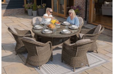 Maze - Winchester 6 Seat Round Dining Set with Heritage Dining Chairs & Woven Lazy Susan
