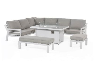 Maze - New York Corner Aluminium Sofa Dining Set With Firepit Table - White