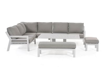 Maze - New York Corner Sofa Dining Set With Rising Table & Bench - White