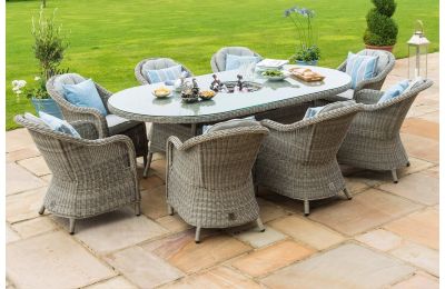 Maze Rattan Oxford 8 Seater Oval Ice Bucket Dining Set with Rounded Chairs and Lazy Susan