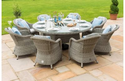 Maze Rattan Oxford 8 Seater Round Ice Bucket Dining Set with Heritage Chairs and Lazy Susan