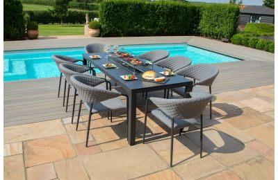 Maze Pebble Outdoor Fabric 8 Seat Rectangular Fire Pit Dining Set  - Flanelle