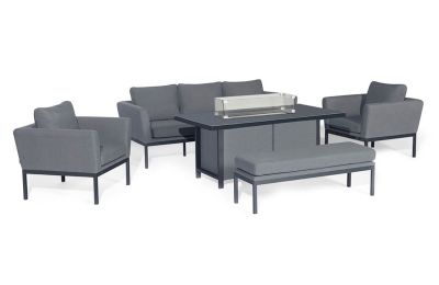 Maze Outdoor Fabric Pulse 3 Seat Sofa Set With Firepit Table - Flanelle Colour