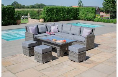 Maze Rattan Victoria Rectangular Corner Sofa Dining Set With Rising Table