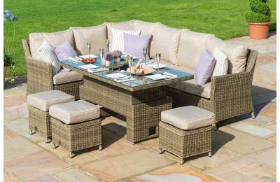 New Maze Rattan Winchester Venice Corner Sofa Dining Set with Rising Table With 3 Footstools 