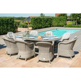 Maze Rattan Oxford 8 Seater Oval Fire Pit Dining Set With Heritage