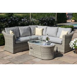 Maze Rattan Oxford Small Corner Sofa Set With Fire Pit Coffee Table
