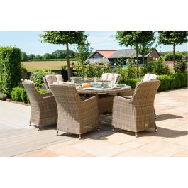 Maze Rattan Winchester 6 Seat Oval Venice Dining Set with Fire Pit