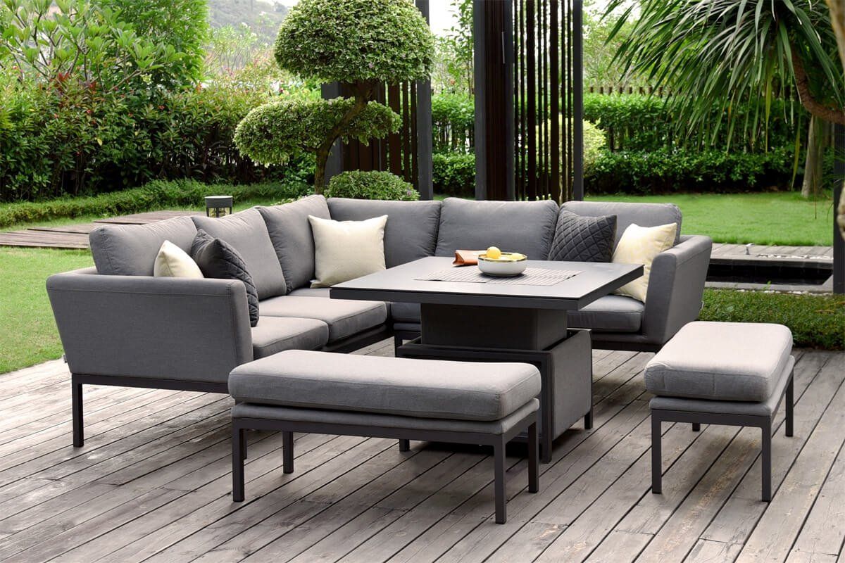 Maze Pulse Outdoor Fabric Square Corner Dining Sofa Set Rising Table