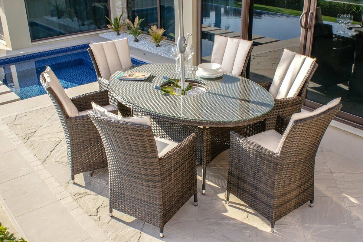 6 seater rattan table sales and chairs