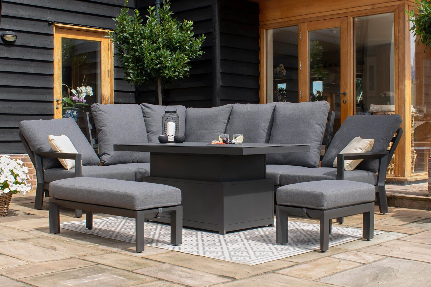 Maze Rattan Manhattan Reclining Corner Sofa Set with Rising Table