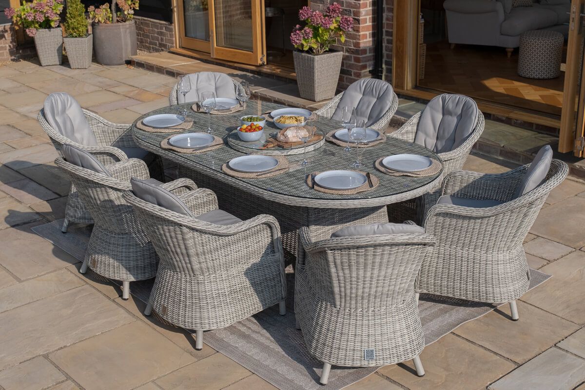 Maze Oxford Seat Oval Dining Set with Heritage Chairs Woven