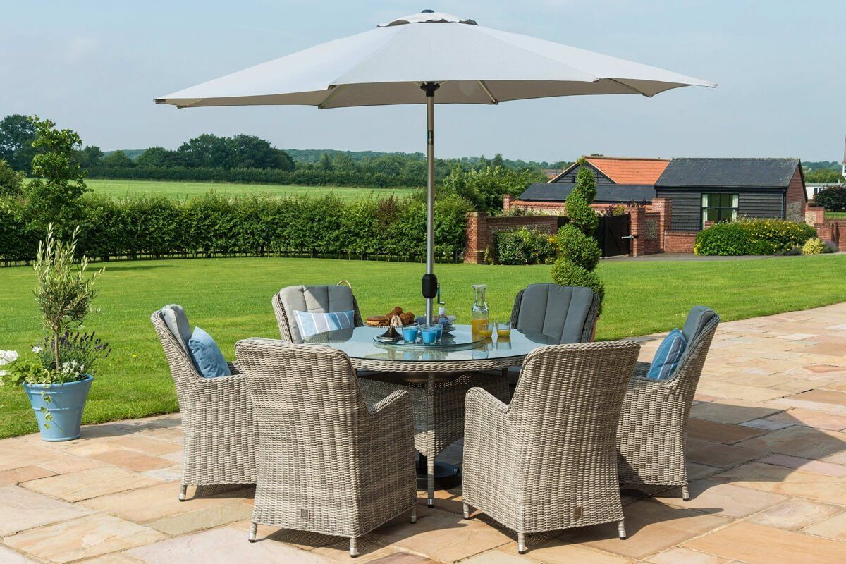 Maze Rattan Oxford 6 Seat Round Ice Bucket Dining Set and Lazy