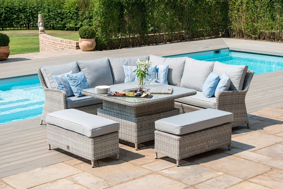 Maze Rattan Oxford Royal Corner Sofa Dining Set With Rising Table