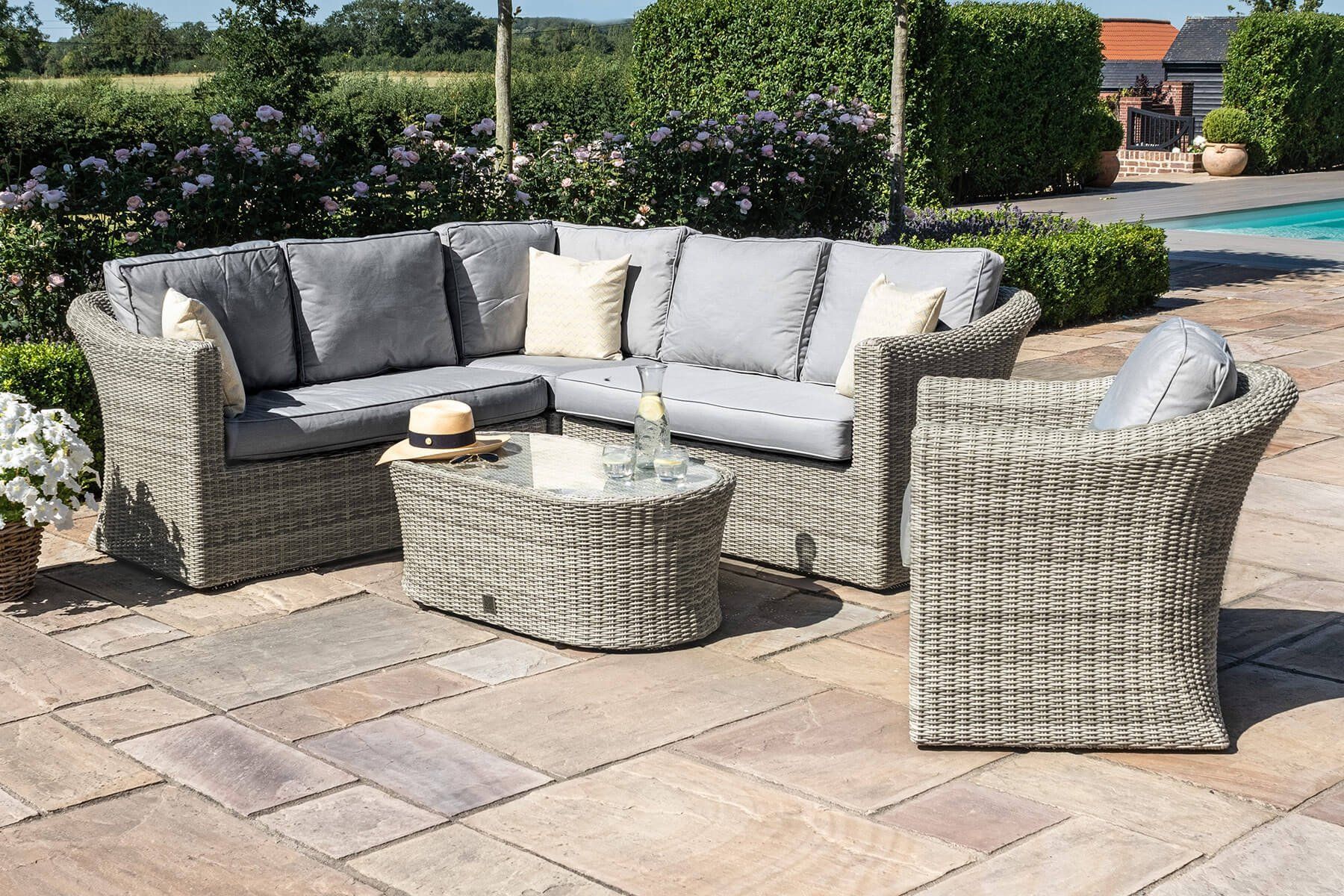 Maze Rattan Oxford Small Corner Sofa Set with Armchair