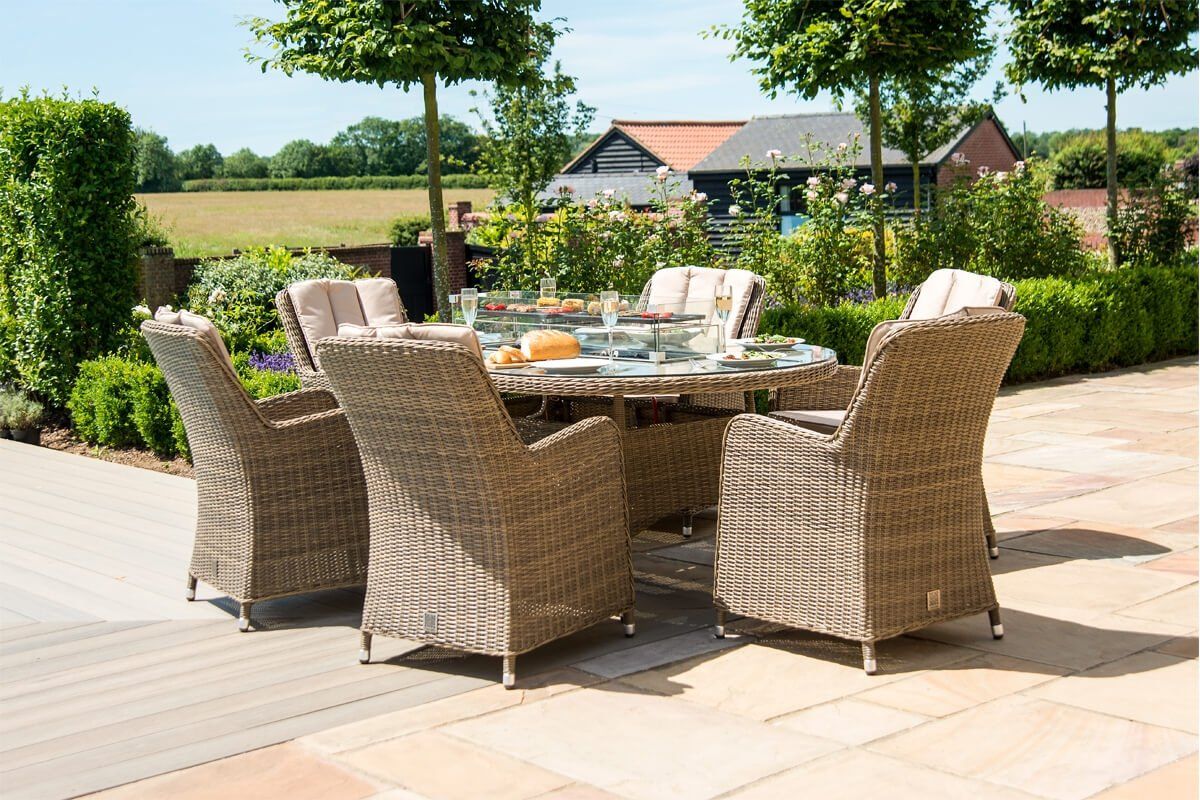 Maze Rattan Winchester 6 Seat Oval Venice Dining Set with Fire Pit