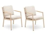 Maze - Pair of Sicily Rope Weave Garden Dining Chairs with Teak Arms - Latte
