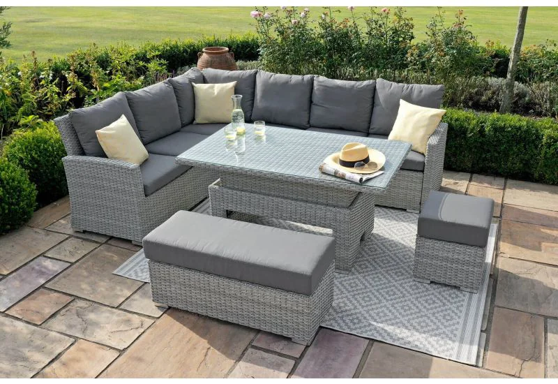 Maze Rattan Ascot Rectangular Corner Dining Set With Rising Table