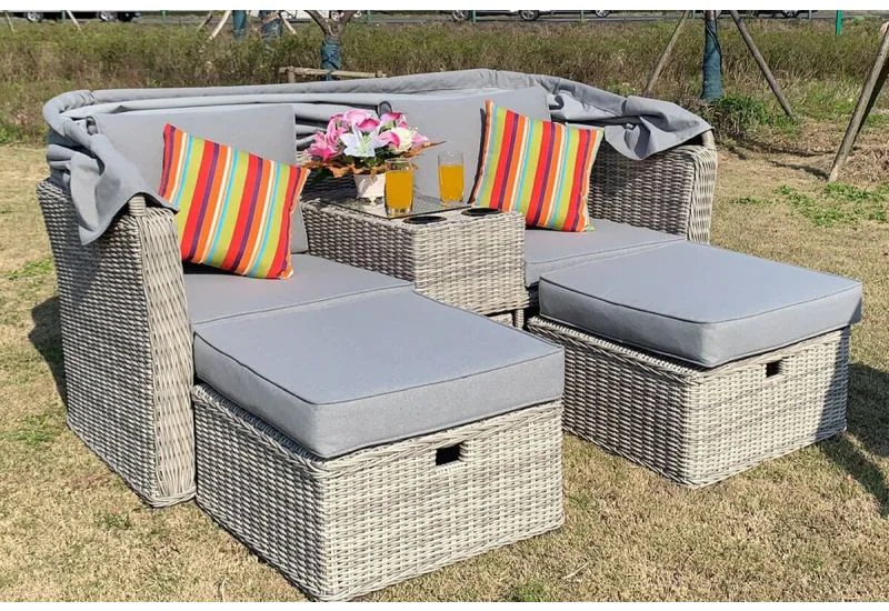 Cambridge Deluxe Canopy Lounger Set With Ice Bucket Half Round Full Round Edging Free Winter Cover