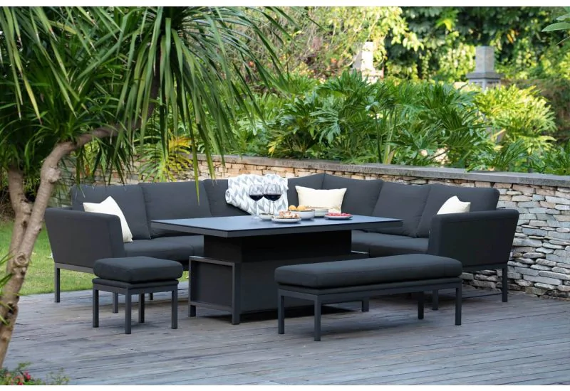 Maze Pulse Outdoor Fabric Left Handed Rectangular Corner Dining Set With Rising Table