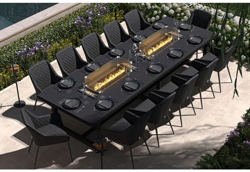 Maze Outdoor Fabric Zest 12 Seat Rectangular Fire Pit Dining Set Free Cover