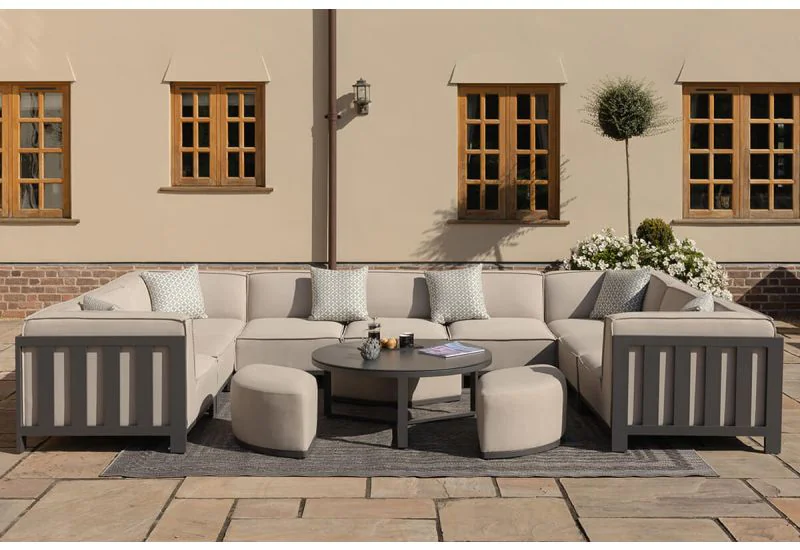Maze Ibiza U Shape Sofa Set With Round Coffee Table Free Cover Oatmeal