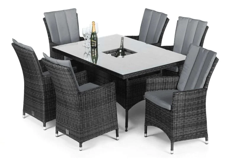 Maze Rattan LA 6 Seat Rectangular Ice Bucket Dining Set